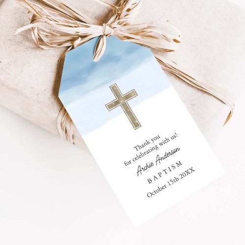 Watercolor Light Blue Boy Baptism Christening  Gift Tags