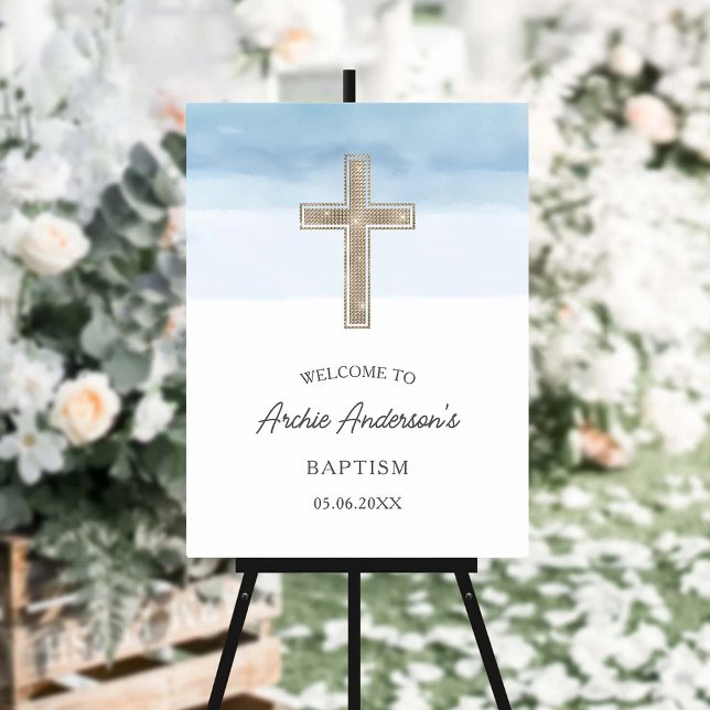 Watercolor Light Blue Boy Baptism  Foam Board (Creator Uploaded)