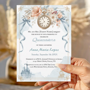 Watercolor light blue Cinderella theme quinceanera Acrylic Invitations