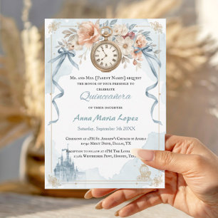 Watercolor light blue Cinderella theme quinceanera Invitation