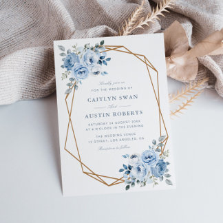 watercolor light blue floral geometric wedding invitation