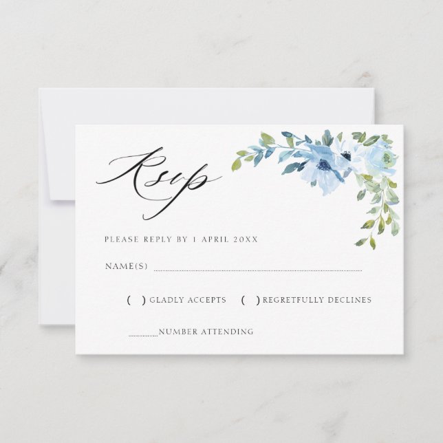 watercolor light blue floral RSVP card (Front)