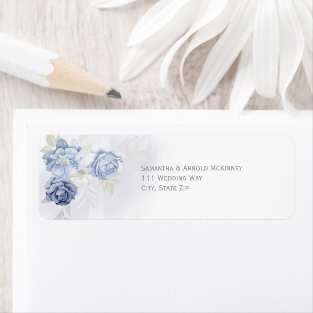 Watercolor Light Blue Floral Wedding Address Label (Insitu)