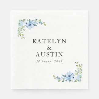 watercolor light blue floral wedding napkins