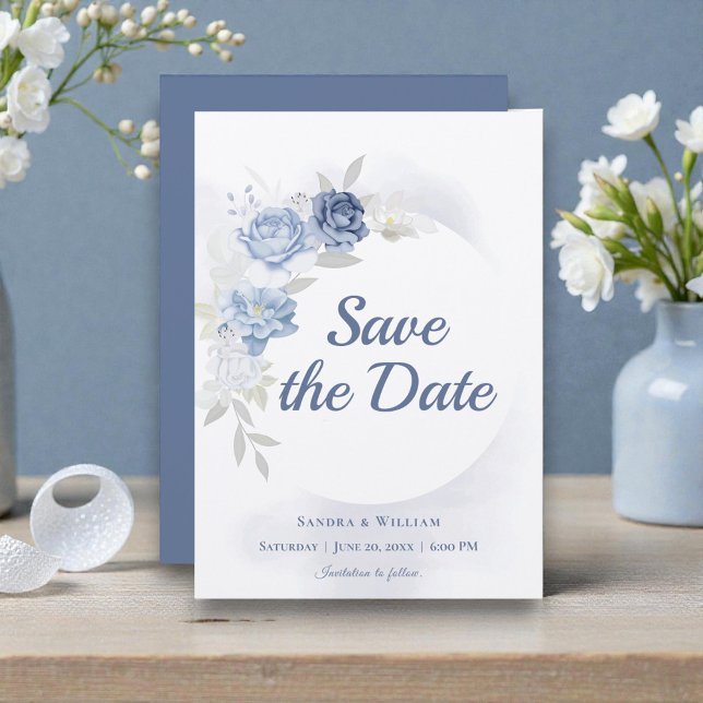 Watercolor Light Blue Floral Wedding Save the Date Invitation (Creator Uploaded)