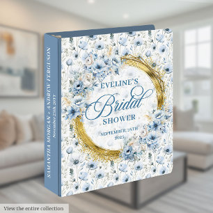 Watercolor Light Blue Gold Wild Flowers Bridal 3 Ring Binder