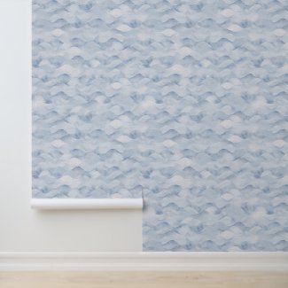 Watercolor Light Blue Grey Sea Waves Beach House 