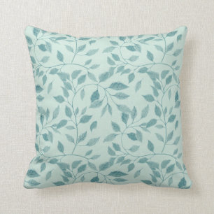 Watercolor Light Blue Leaf Pattern Throw Pillow