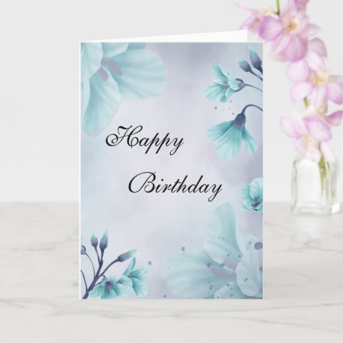 Watercolor Light Blue Teal Bell Flowers Birthday Card