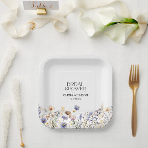 Watercolor Light Blue Wildflowers Bridal Shower Paper Plates