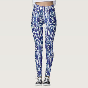 Watercolor Light Dark Blue Shades shibori tie-dye Leggings