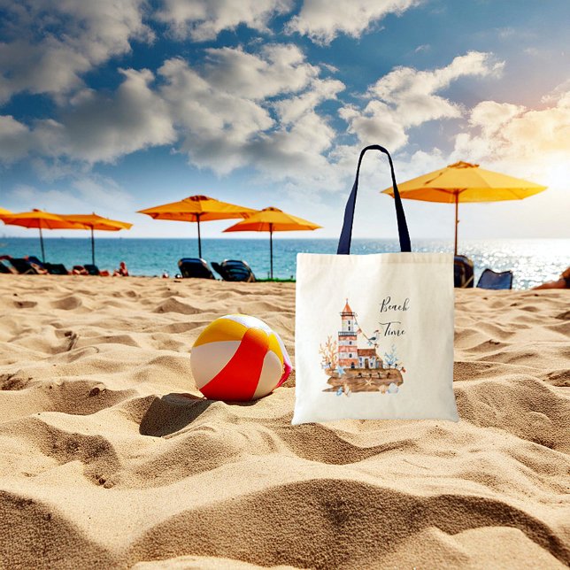 Watercolor light house beach tote bag (Creator Uploaded)