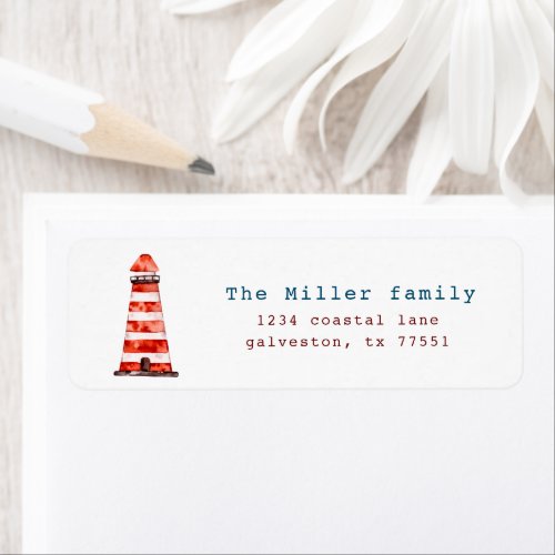 Watercolor Light House Red And Blue Return Address Label