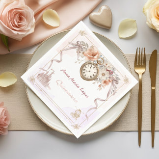 Watercolor light pink Cinderella theme quinceanera Napkins