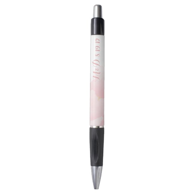 Watercolor Light Pink Peony Wedding Monogram Pen (Front Vertical)
