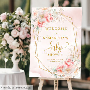 Watercolor Light Pink Sage Gold Flower Baby Shower Foam Board