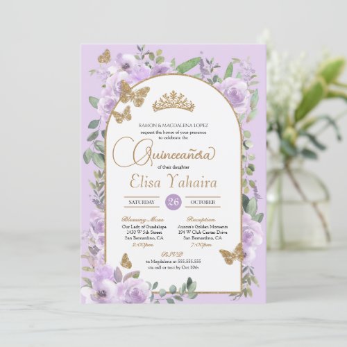 Watercolor Light Purple Butterfly Quinceaera Invitation