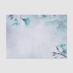 Watercolor Light Teal Blue Flower Floral Decoupage Tissue Paper