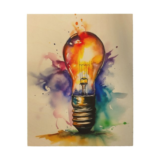 Watercolor Lightbulb Wood Wall Art (Front)
