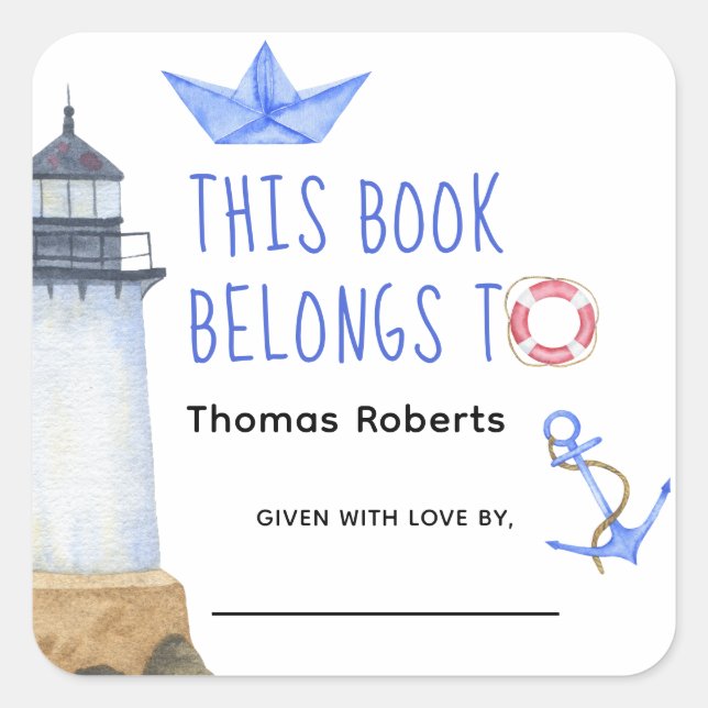 Watercolor lighthouse - baby shower bookplate (Front)