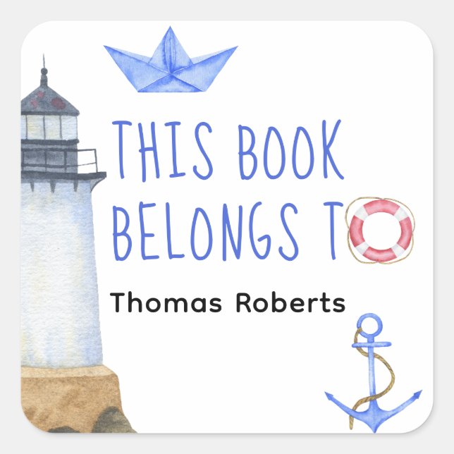 Watercolor lighthouse - baby shower bookplate (Front)