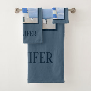 Watercolor lighthouse bath towel set