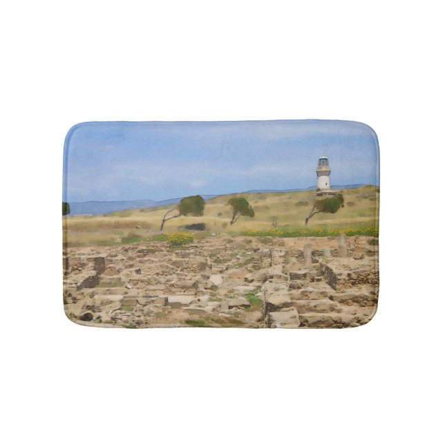 Watercolor lighthouse bathroom mat (Front)
