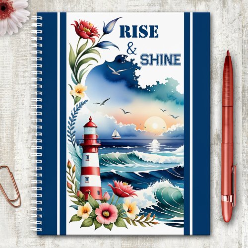 Watercolor Lighthouse Beach Nautical  Notebook