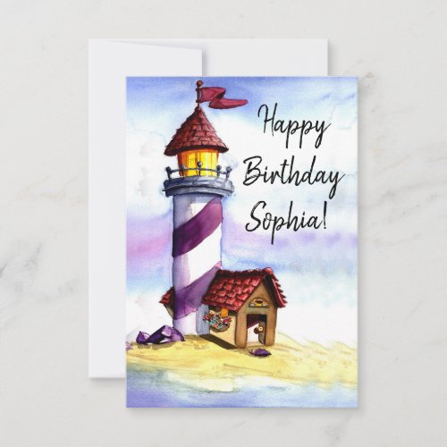 Watercolor Lighthouse Birthday Card