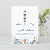 Watercolor Lighthouse  Boy Baby Shower  Invitation (Standing Front)