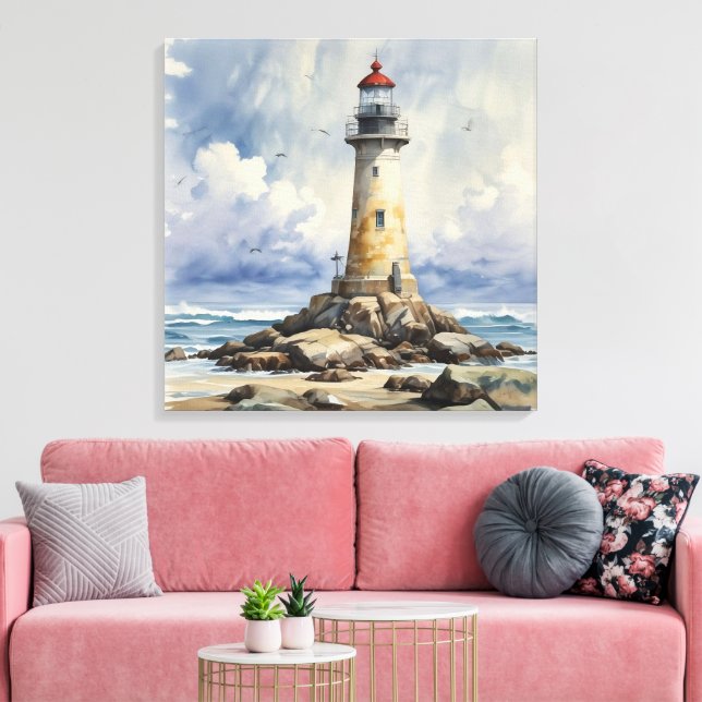 Watercolor Lighthouse Canvas Print (Insitu(LivingRoom))