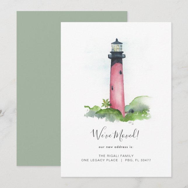 Watercolor Lighthouse Change of Address Moving Invitation (Front/Back)