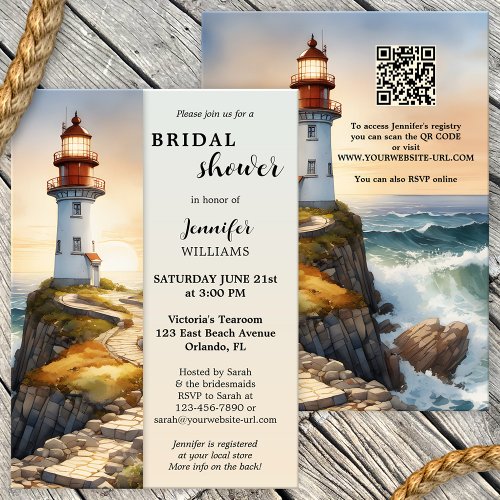 Watercolor Lighthouse Coastal Bridal Shower Invitation