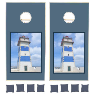 Watercolor lighthouse cornhole set