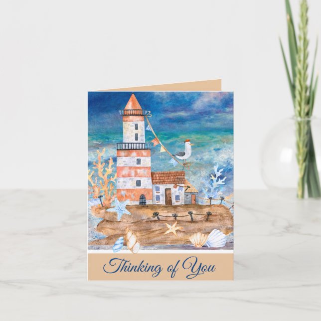 Watercolor lighthouse customizable note card (Front)