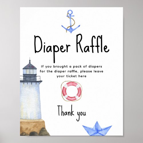 Watercolor lighthouse _ Diaper Raffle game Poster