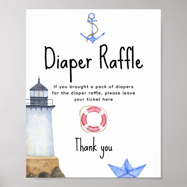 Watercolor lighthouse - Diaper Raffle game Poster (Front)