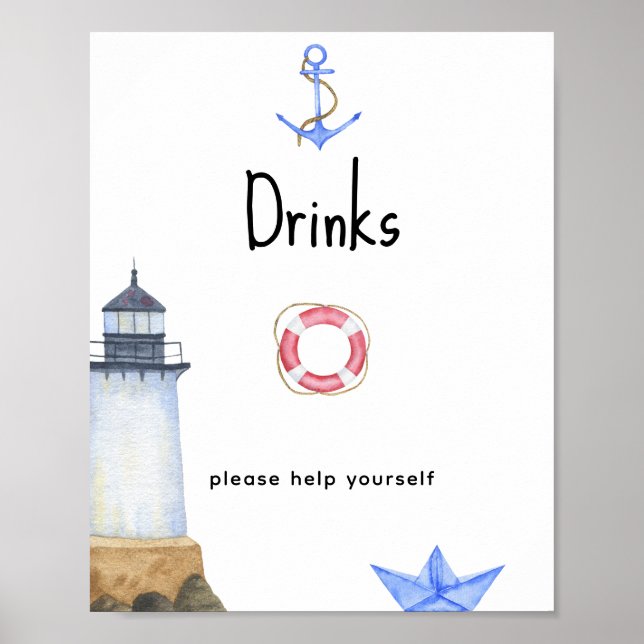 Watercolor lighthouse - Drinks Poster (Front)