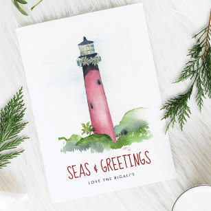 Watercolor Lighthouse Florida Beach Christmas Holiday Card