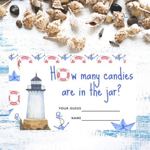 Watercolor lighthouse _ how many candies game enclosure card