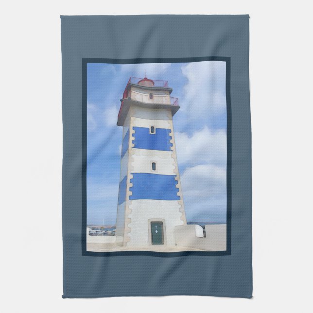 Watercolor lighthouse kitchen towel (Vertical)