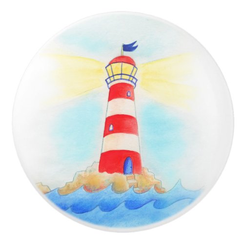 Watercolor lighthouse knob