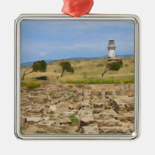 Watercolor lighthouse metal ornament