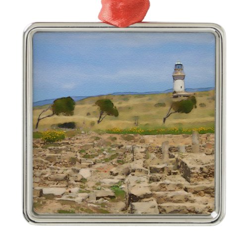 Watercolor lighthouse metal ornament