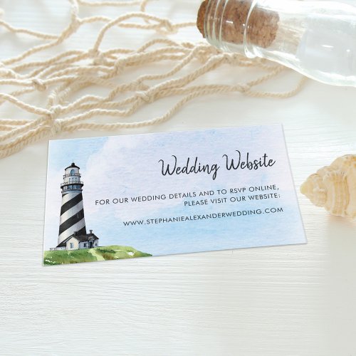 Watercolor Lighthouse Modern Wedding Website Enclosure Card