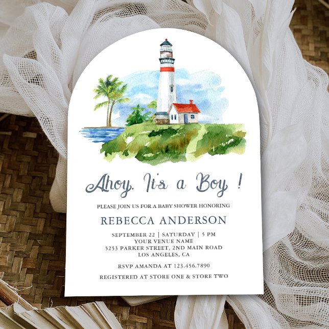 Watercolor Lighthouse Nautical Arch Baby Shower Invitation (Creator Uploaded)
