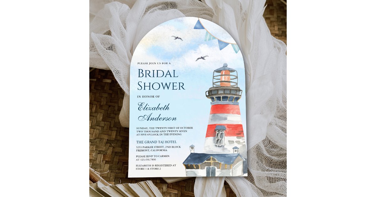 Watercolor Lighthouse Nautical Arch Bridal Shower Invitation | Zazzle