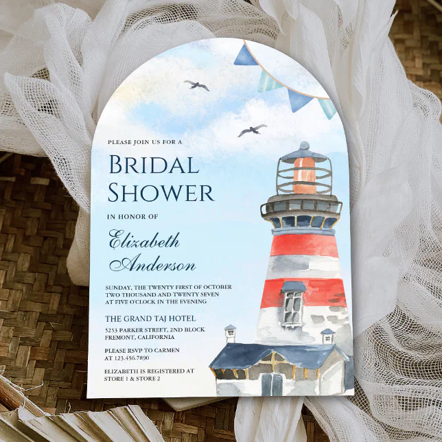 Watercolor Lighthouse Nautical Arch Bridal Shower Invitation | Zazzle