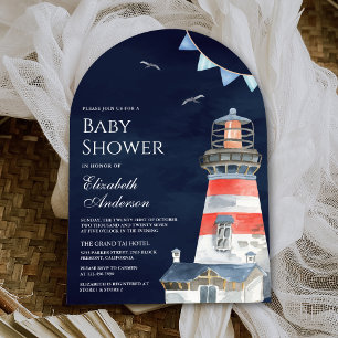 Watercolor Lighthouse Nautical Navy Baby Shower Invitation