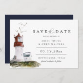 Watercolor Lighthouse Nautical Theme Save The Date Announcement (Front/Back)